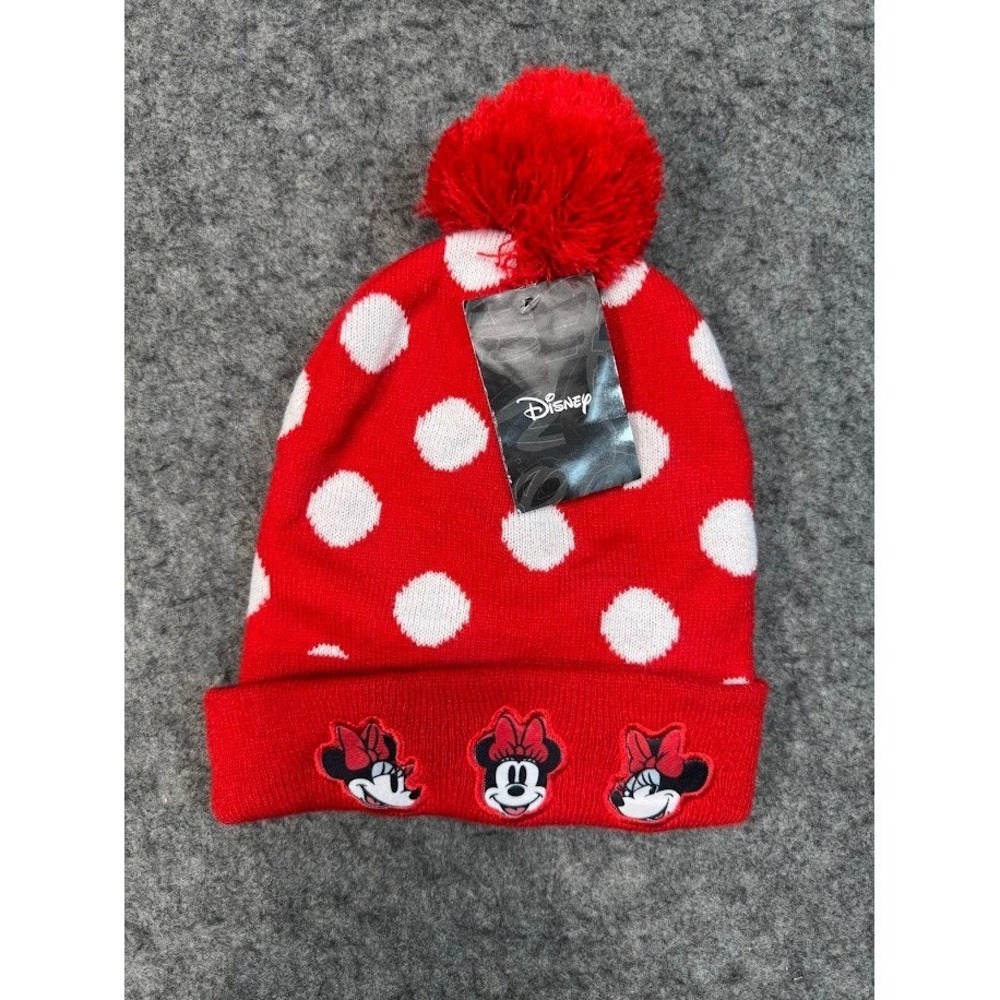 Disney Minnie Mouse Girls Red Polka Dot Pom Pom Beanie Hat OSFM 355-121-010555